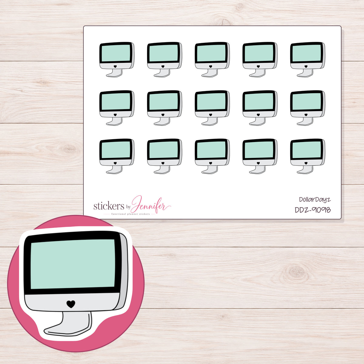 DDZ-9098 planner sticker sheet with enlarged sticker detail