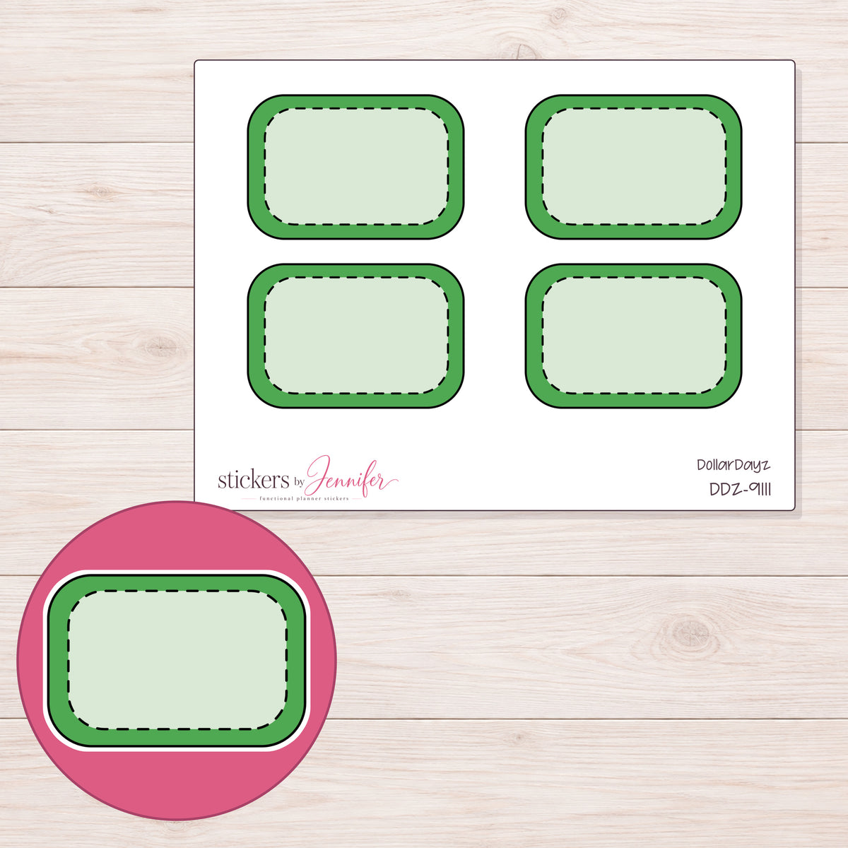 DDZ-9111 planner sticker sheet with enlarged sticker detail