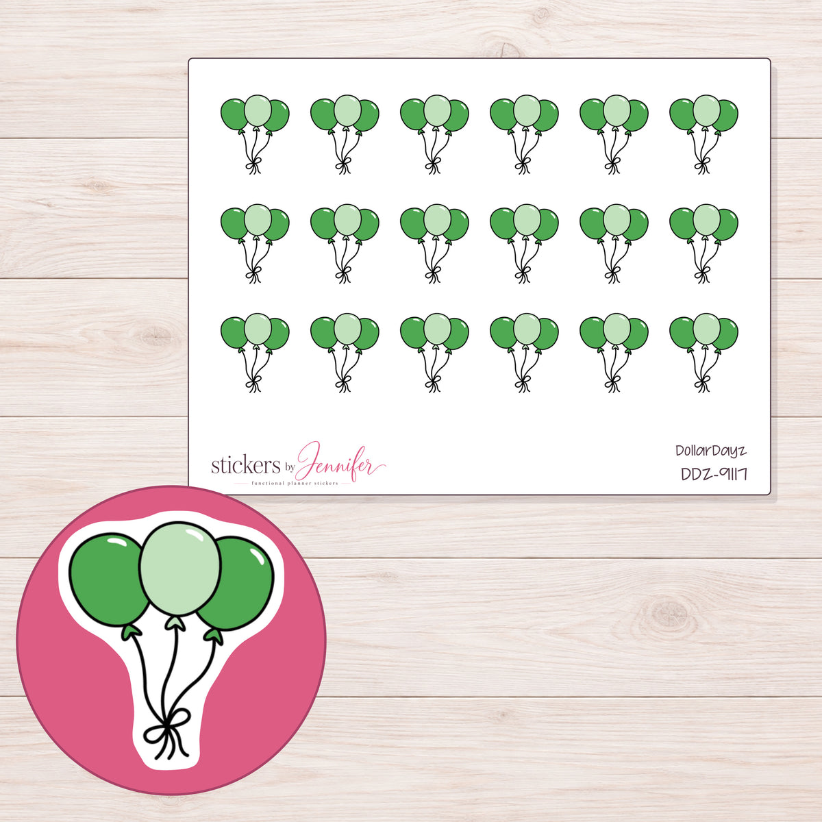 DDZ-9117 planner sticker sheet with enlarged sticker detail
