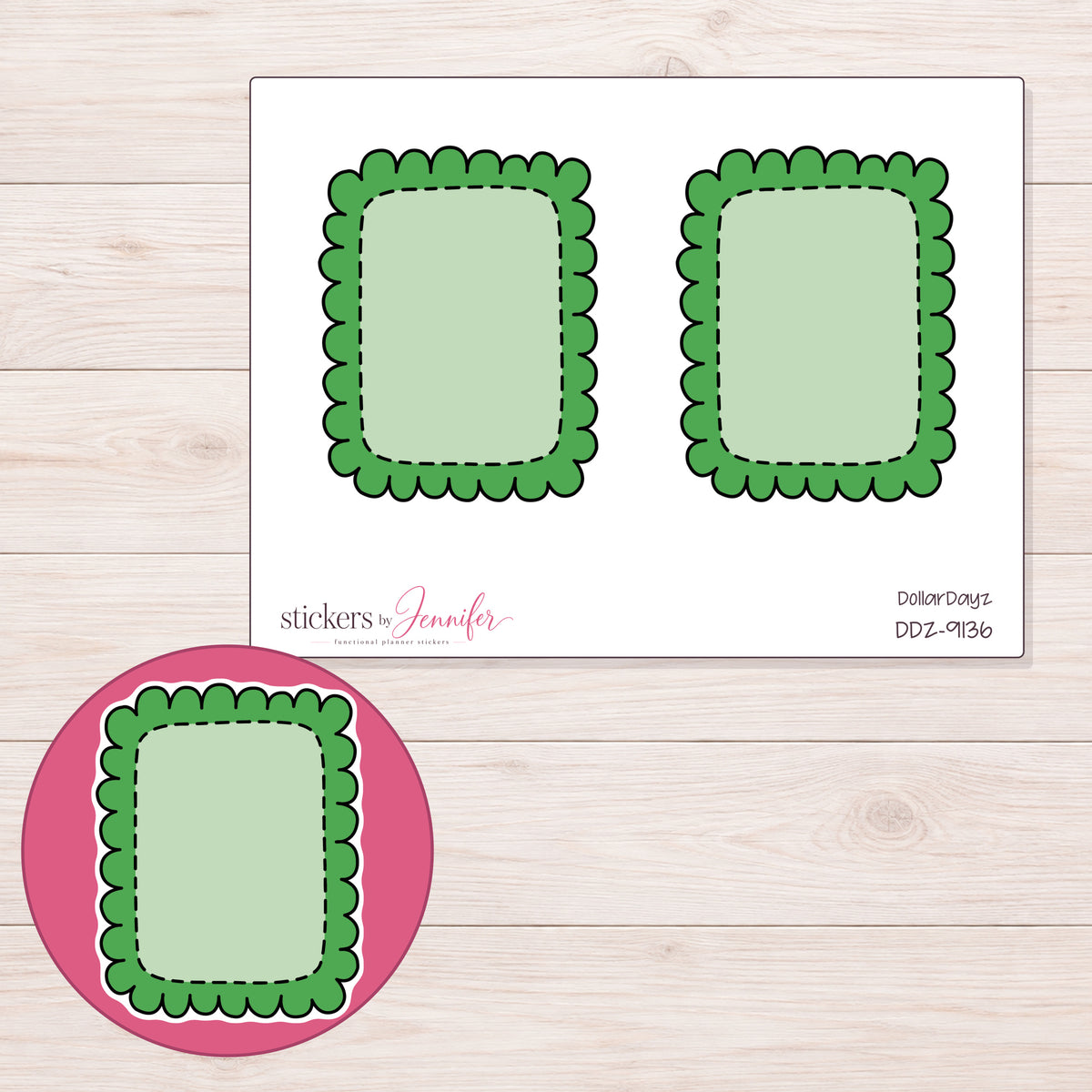 DDZ-9136 planner sticker sheet with enlarged sticker detail