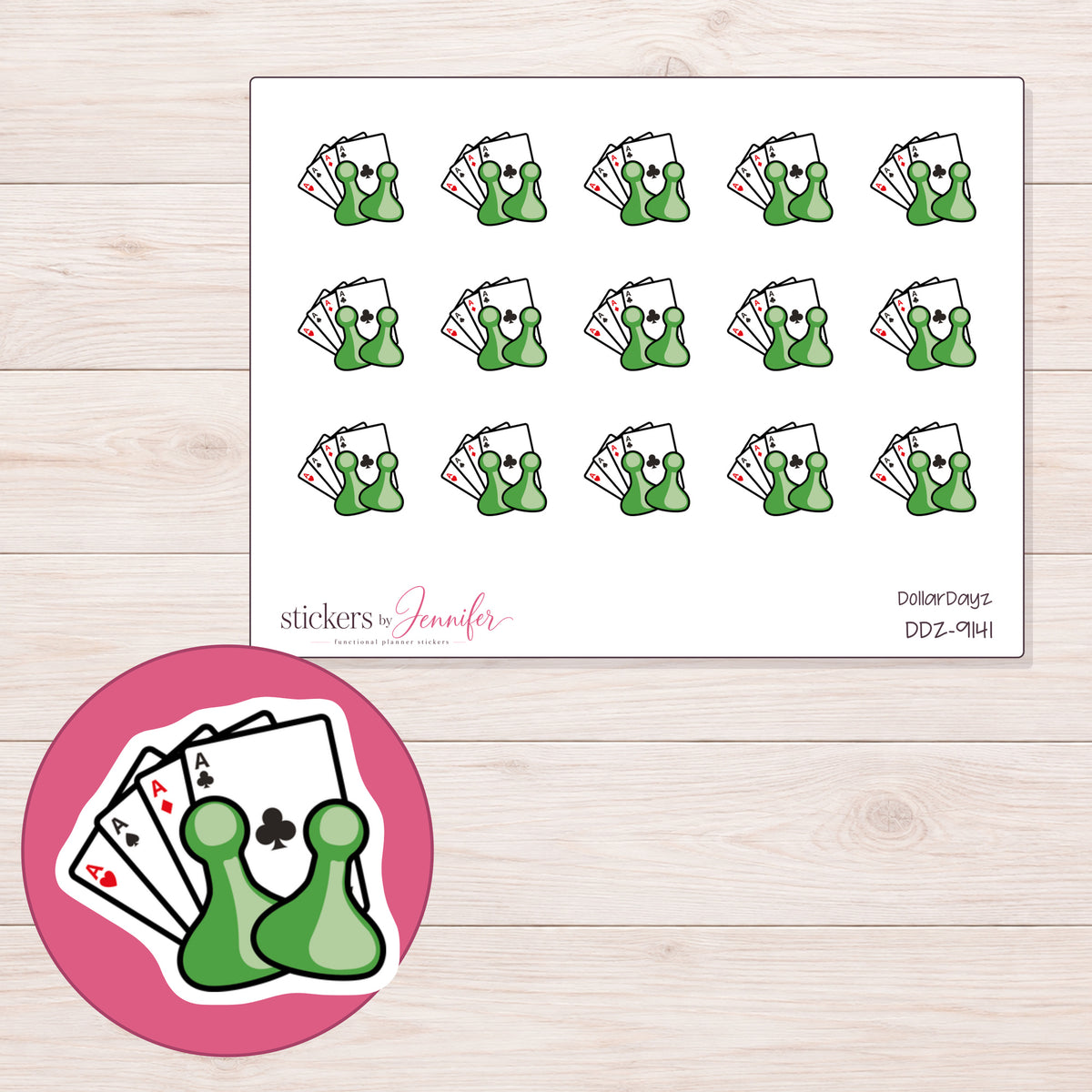 DDZ-9141 planner sticker sheet with enlarged sticker detail