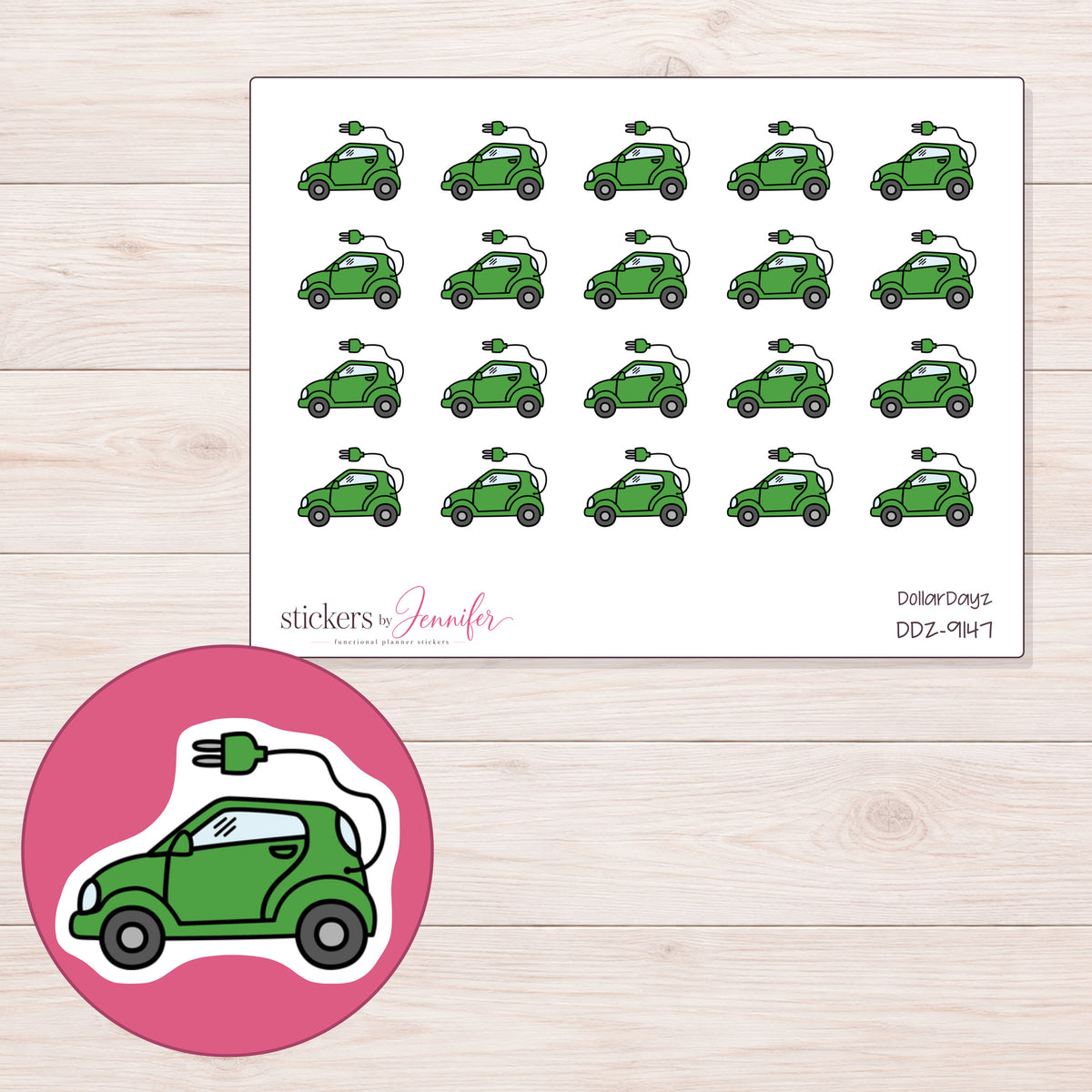 DDZ-9147 planner sticker sheet with enlarged sticker detail
