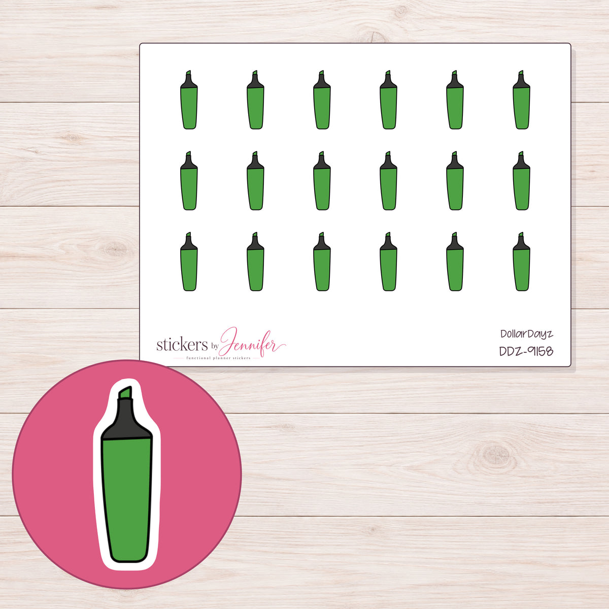 DDZ-9158 planner sticker sheet with enlarged sticker detail