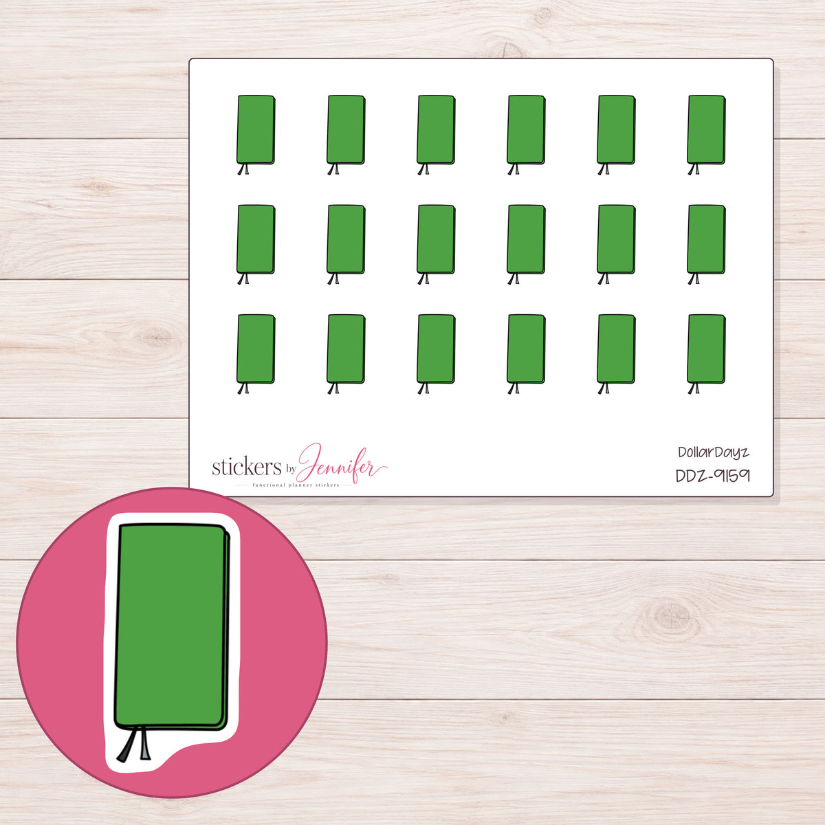 DDZ-9159 planner sticker sheet with enlarged sticker detail
