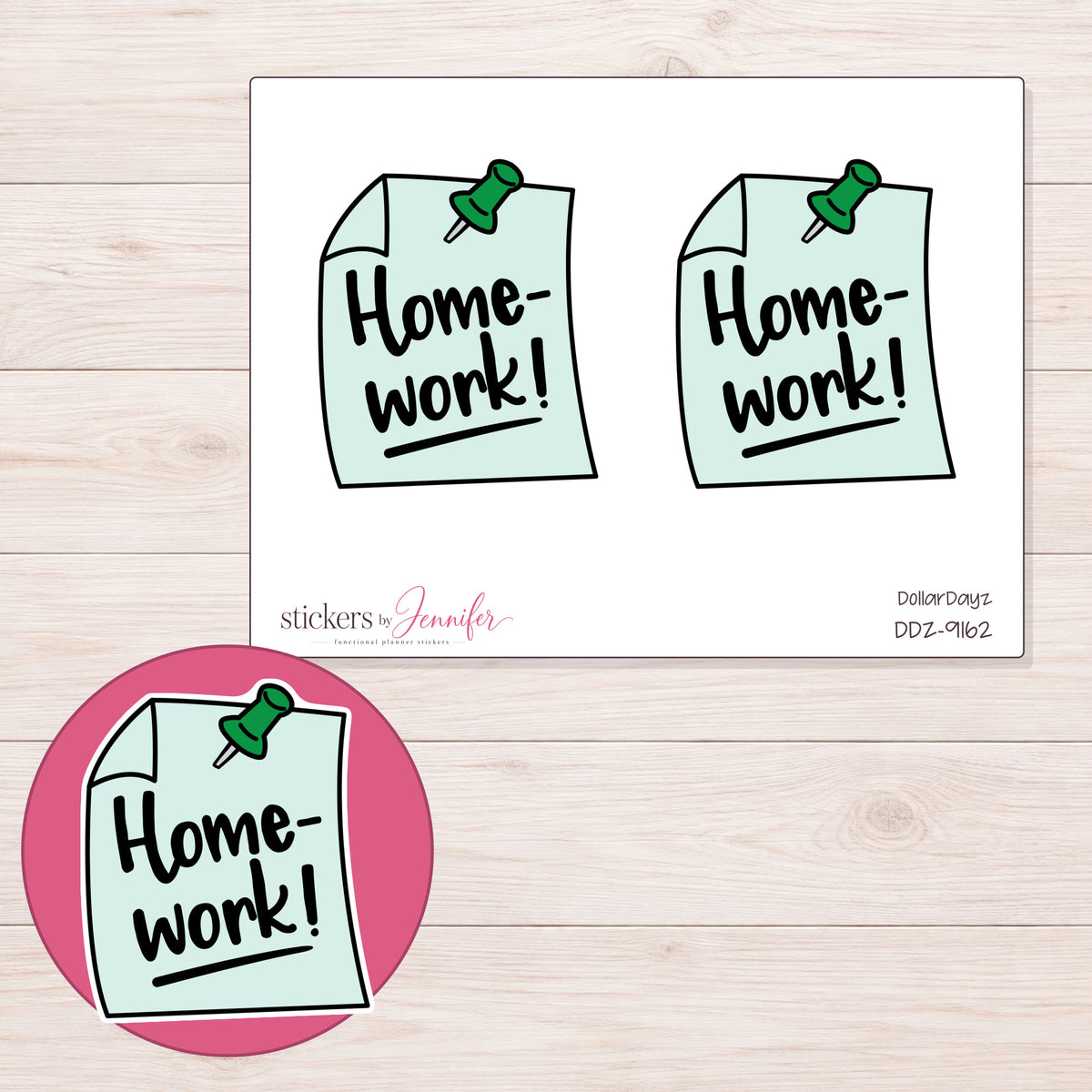 DDZ-9162 planner sticker sheet with enlarged sticker detail