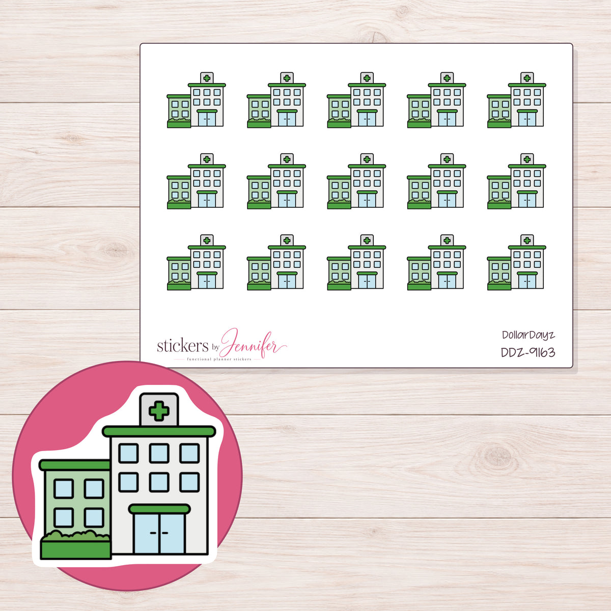 DDZ-9163 planner sticker sheet with enlarged sticker detail