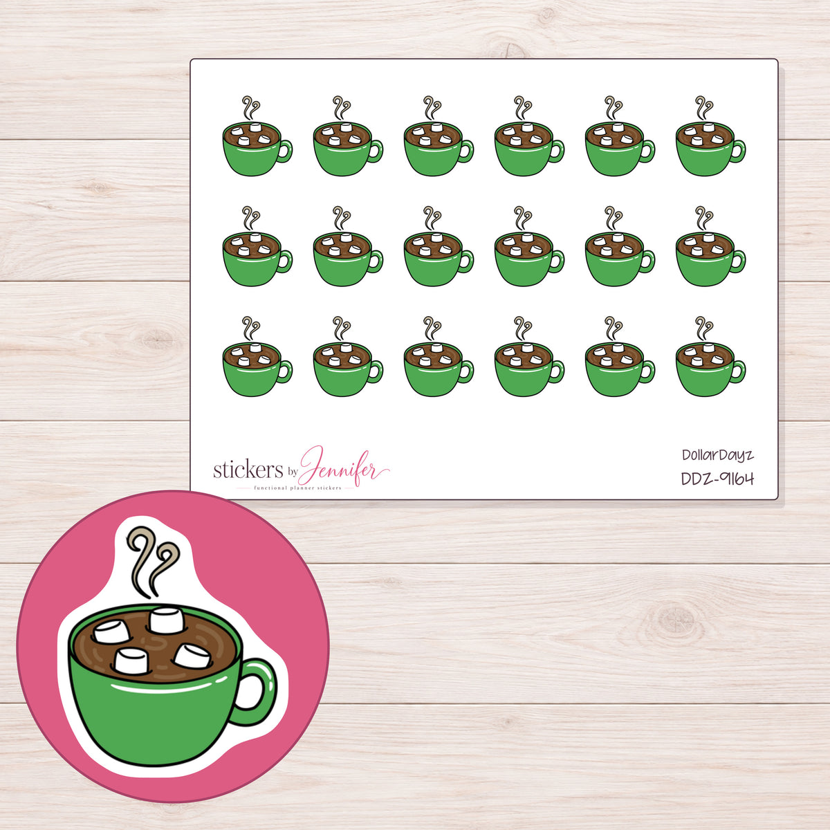 DDZ-9164 planner sticker sheet with enlarged sticker detail