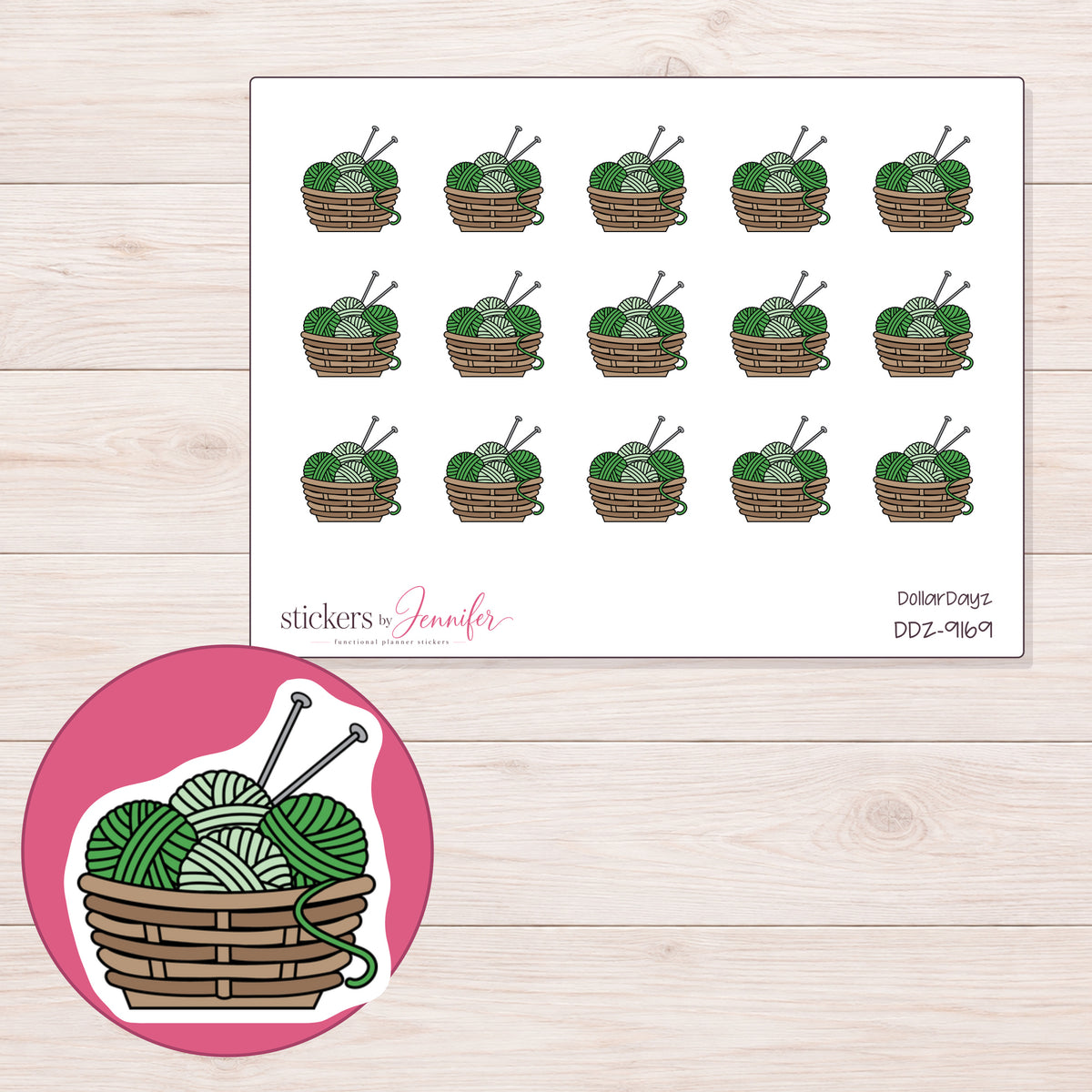 DDZ-9169 planner sticker sheet with enlarged sticker detail