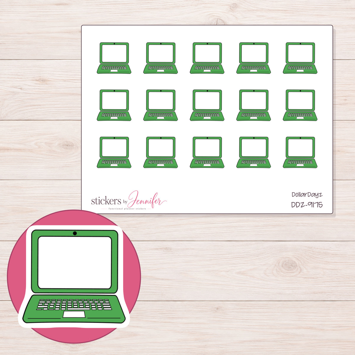 DDZ-9175 planner sticker sheet with enlarged sticker detail