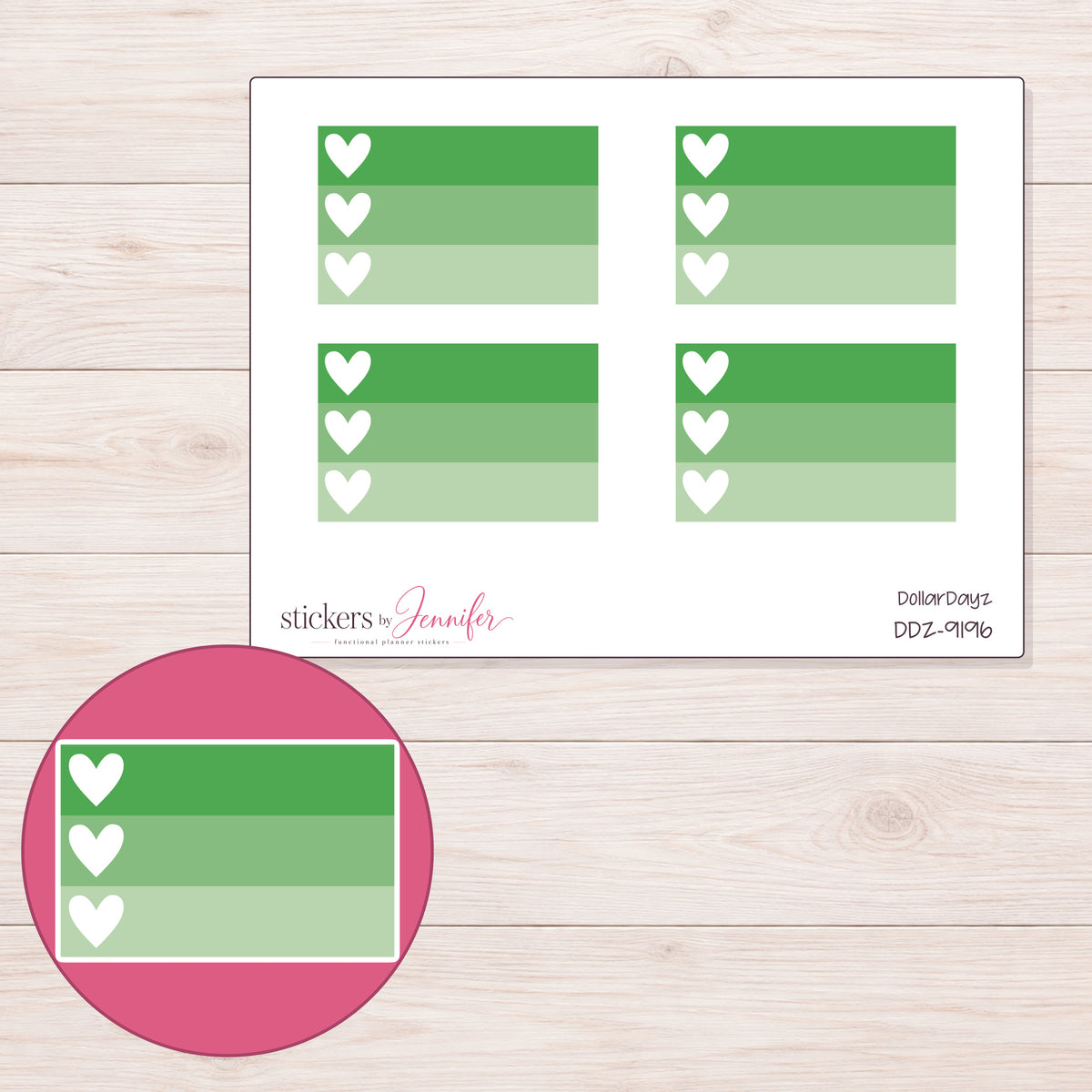 DDZ-9196 planner sticker sheet with enlarged sticker detail