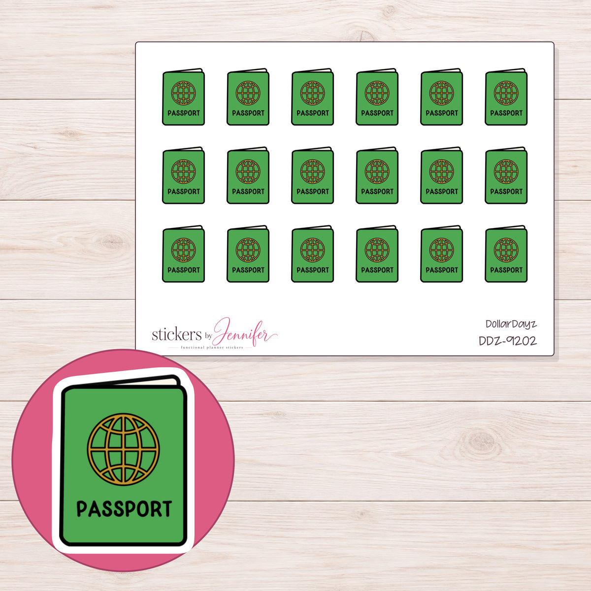 DDZ-9202 planner sticker sheet with enlarged sticker detail