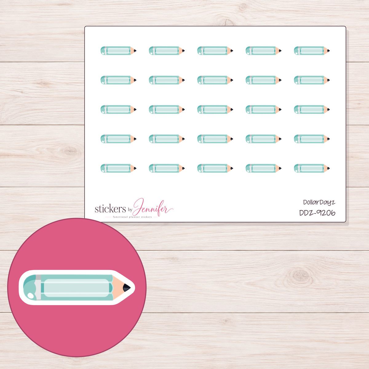 DDZ-9206 planner sticker sheet with enlarged sticker detail
