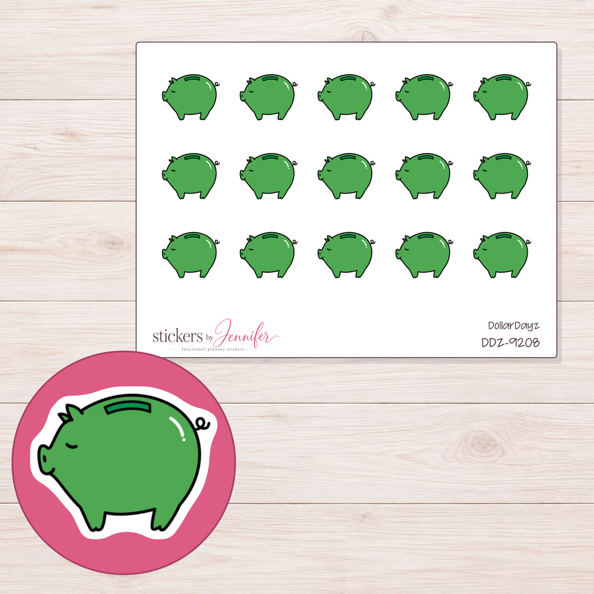 DDZ-9208 planner sticker sheet with enlarged sticker detail