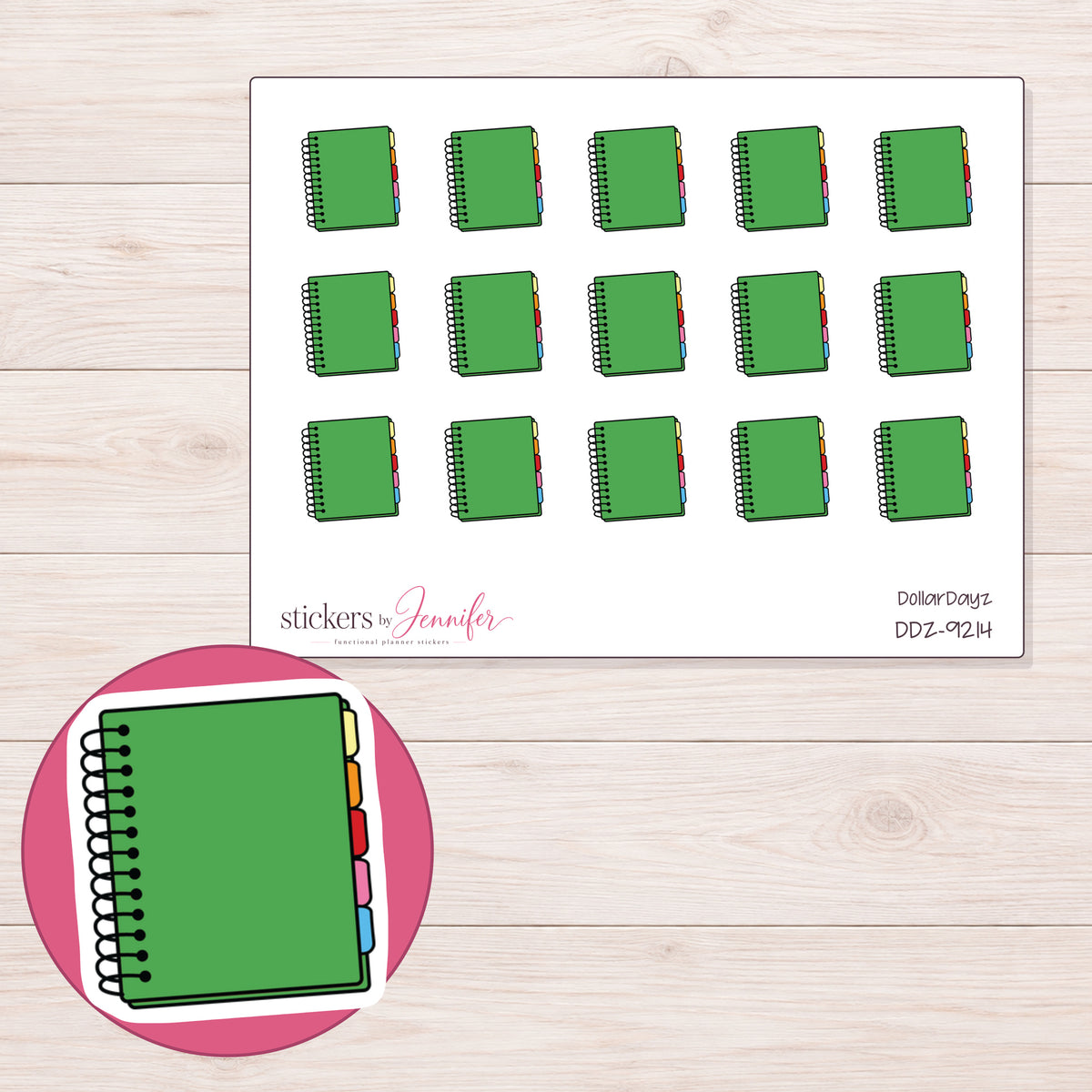 DDZ-9214 planner sticker sheet with enlarged sticker detail