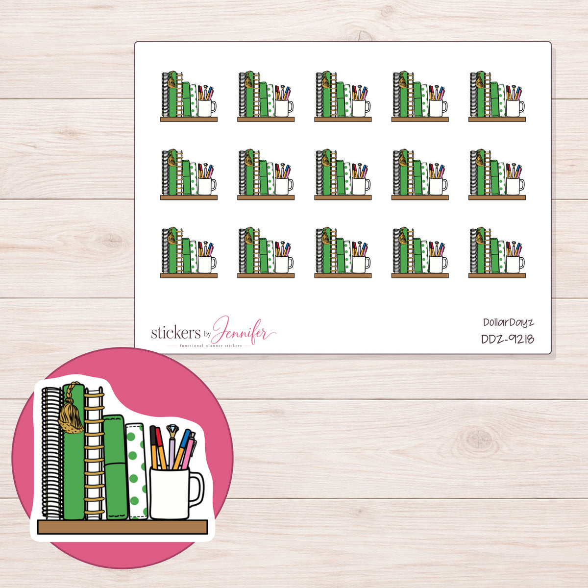 DDZ-9218 planner sticker sheet with enlarged sticker detail
