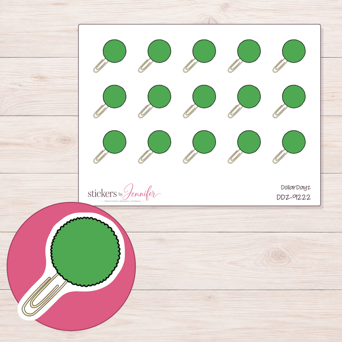 DDZ-9222 planner sticker sheet with enlarged sticker detail