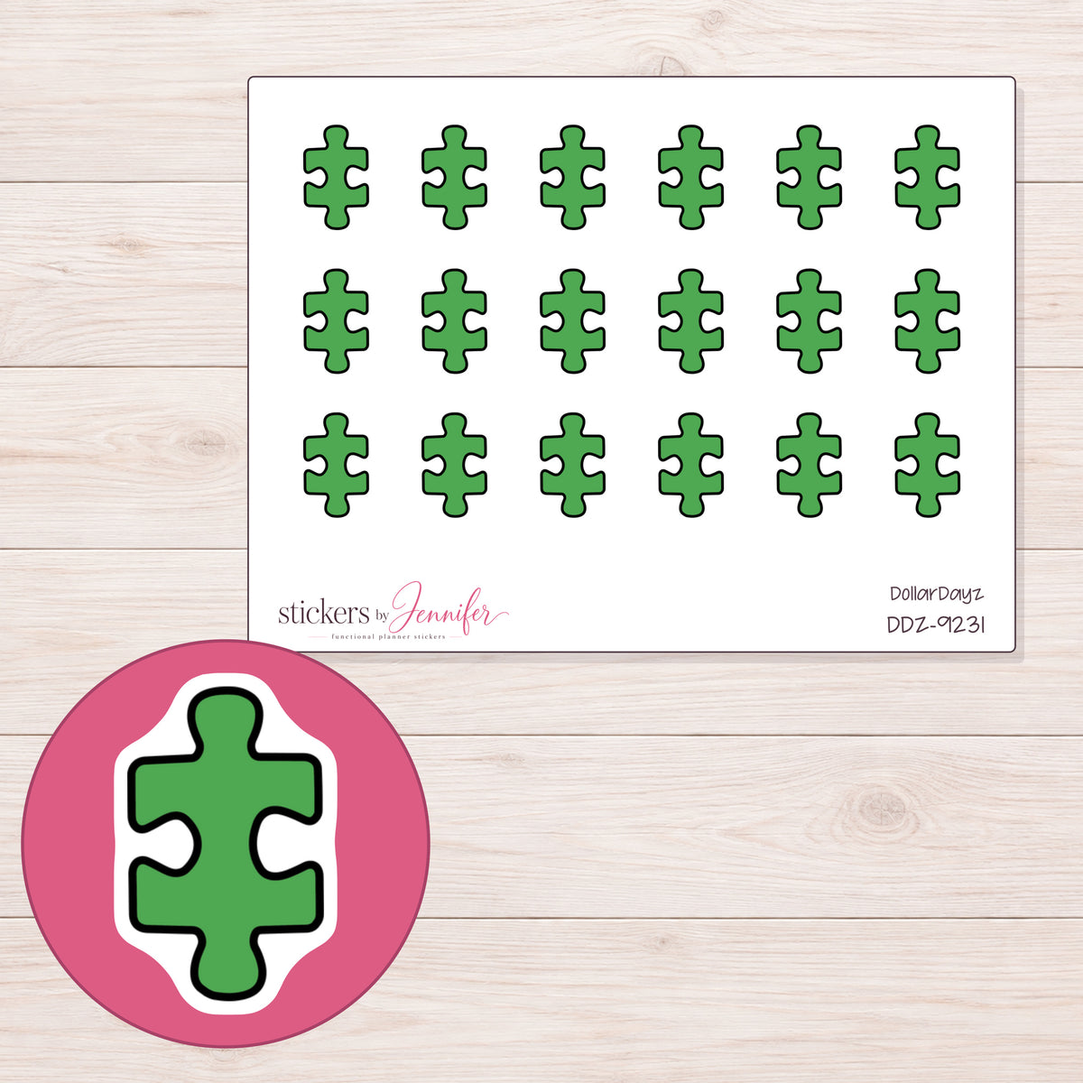 DDZ-9231 planner sticker sheet with enlarged sticker detail