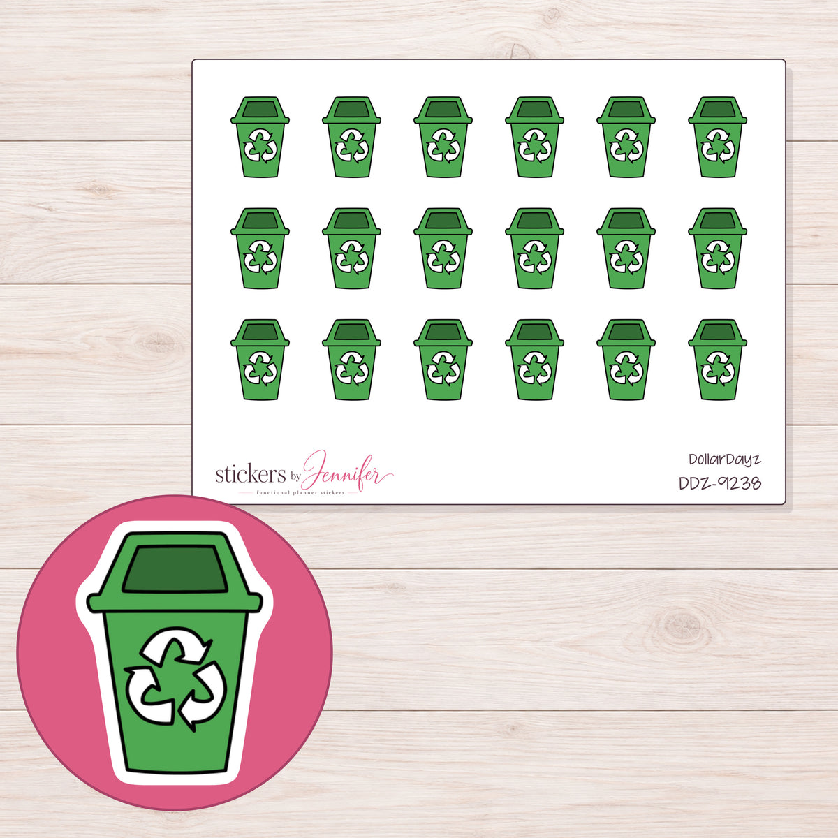 DDZ-9238 planner sticker sheet with enlarged sticker detail