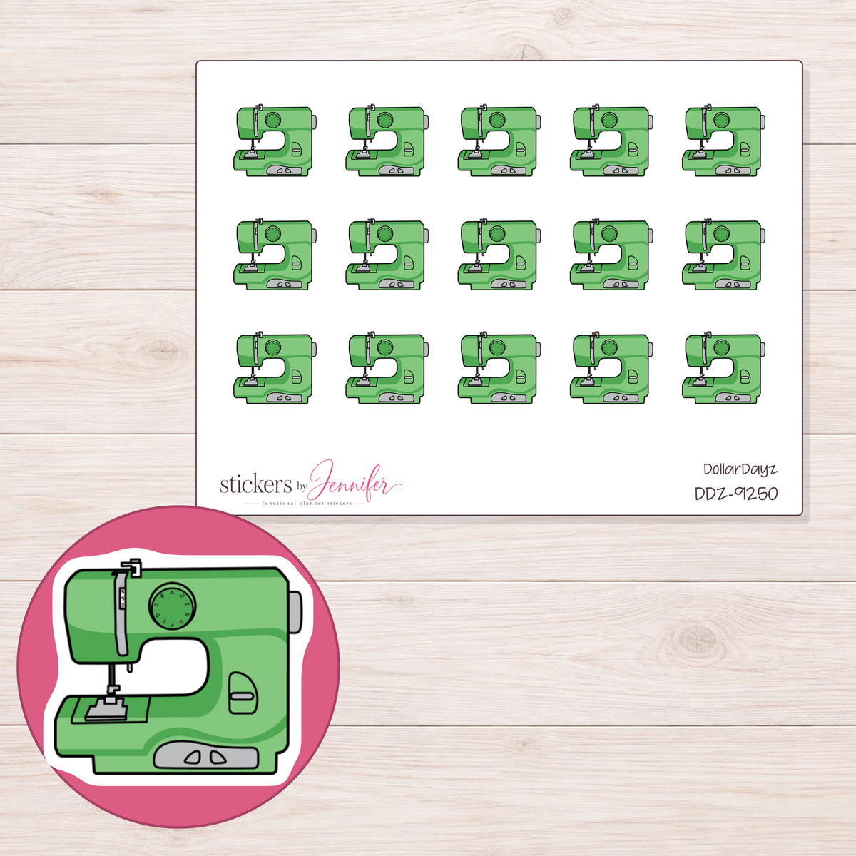 DDZ-9250 planner sticker sheet with enlarged sticker detail