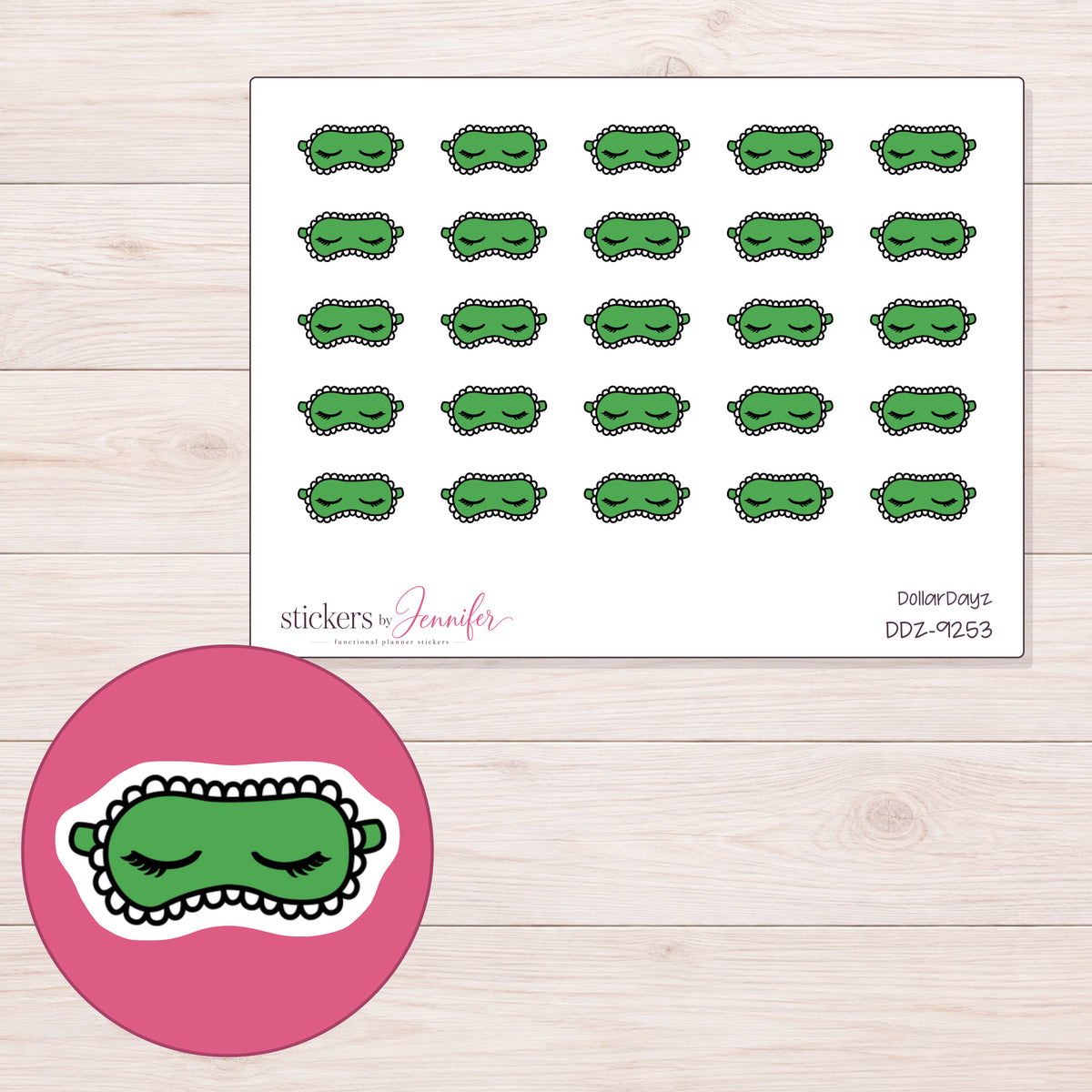 DDZ-9253 planner sticker sheet with enlarged sticker detail