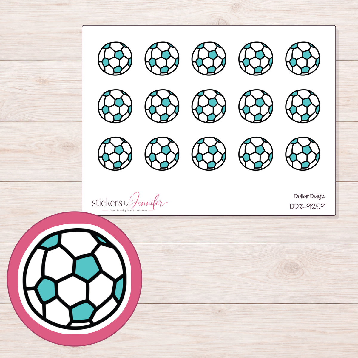 DDZ-9259 planner sticker sheet with enlarged sticker detail