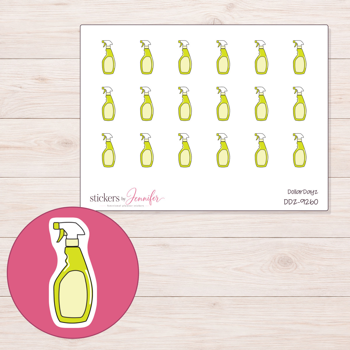 DDZ-9260 planner sticker sheet with enlarged sticker detail
