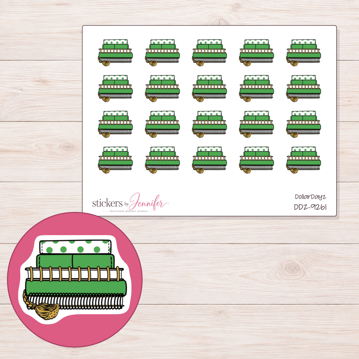 DDZ-9261 planner sticker sheet with enlarged sticker detail