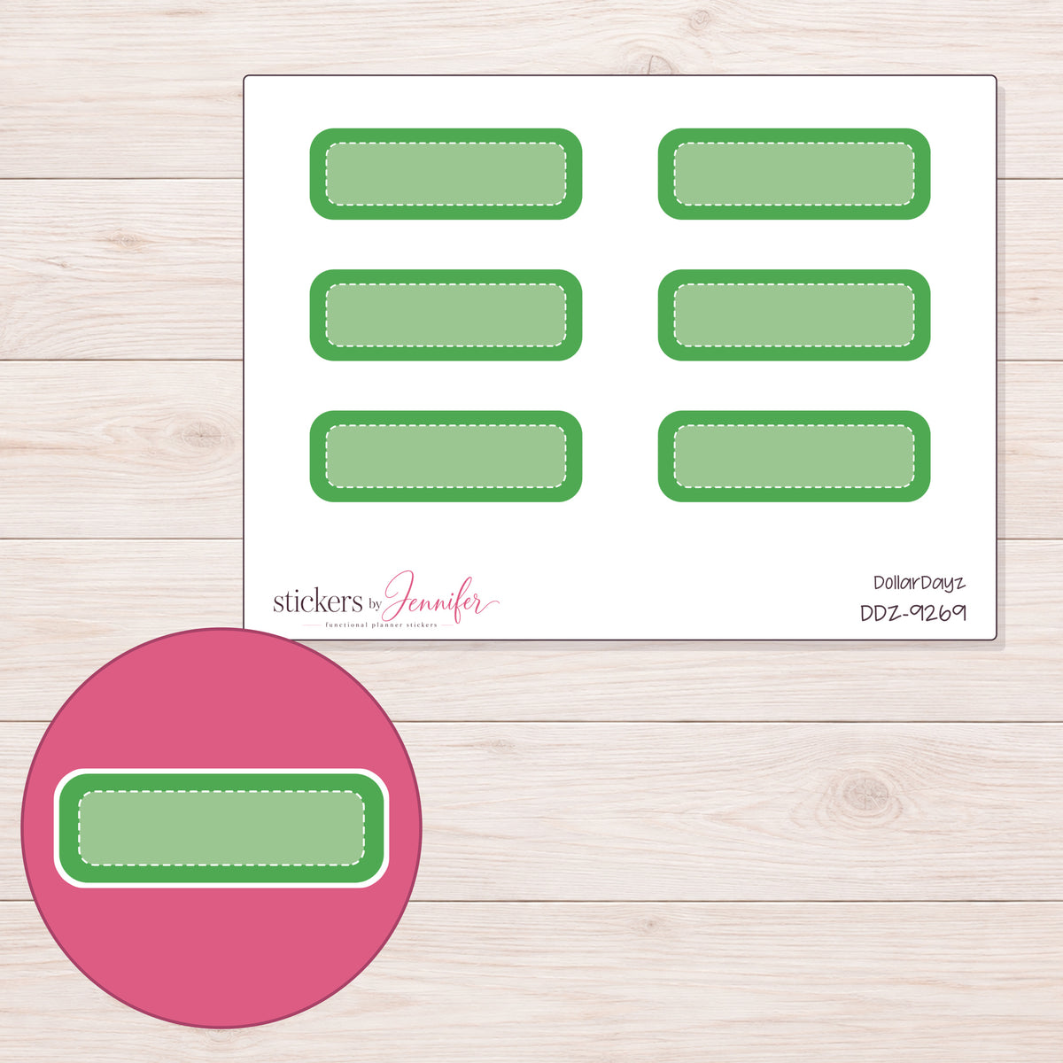 DDZ-9269 planner sticker sheet with enlarged sticker detail