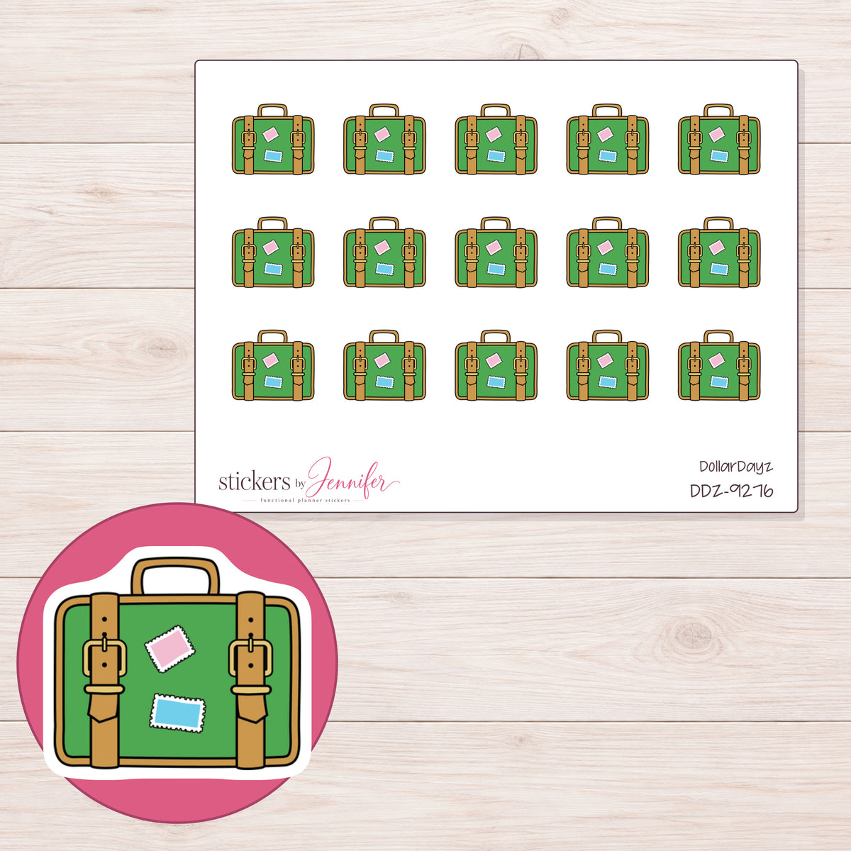 DDZ-9276 planner sticker sheet with enlarged sticker detail