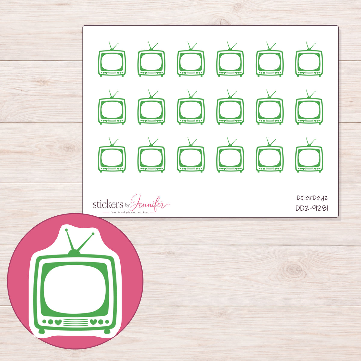 DDZ-9281 planner sticker sheet with enlarged sticker detail