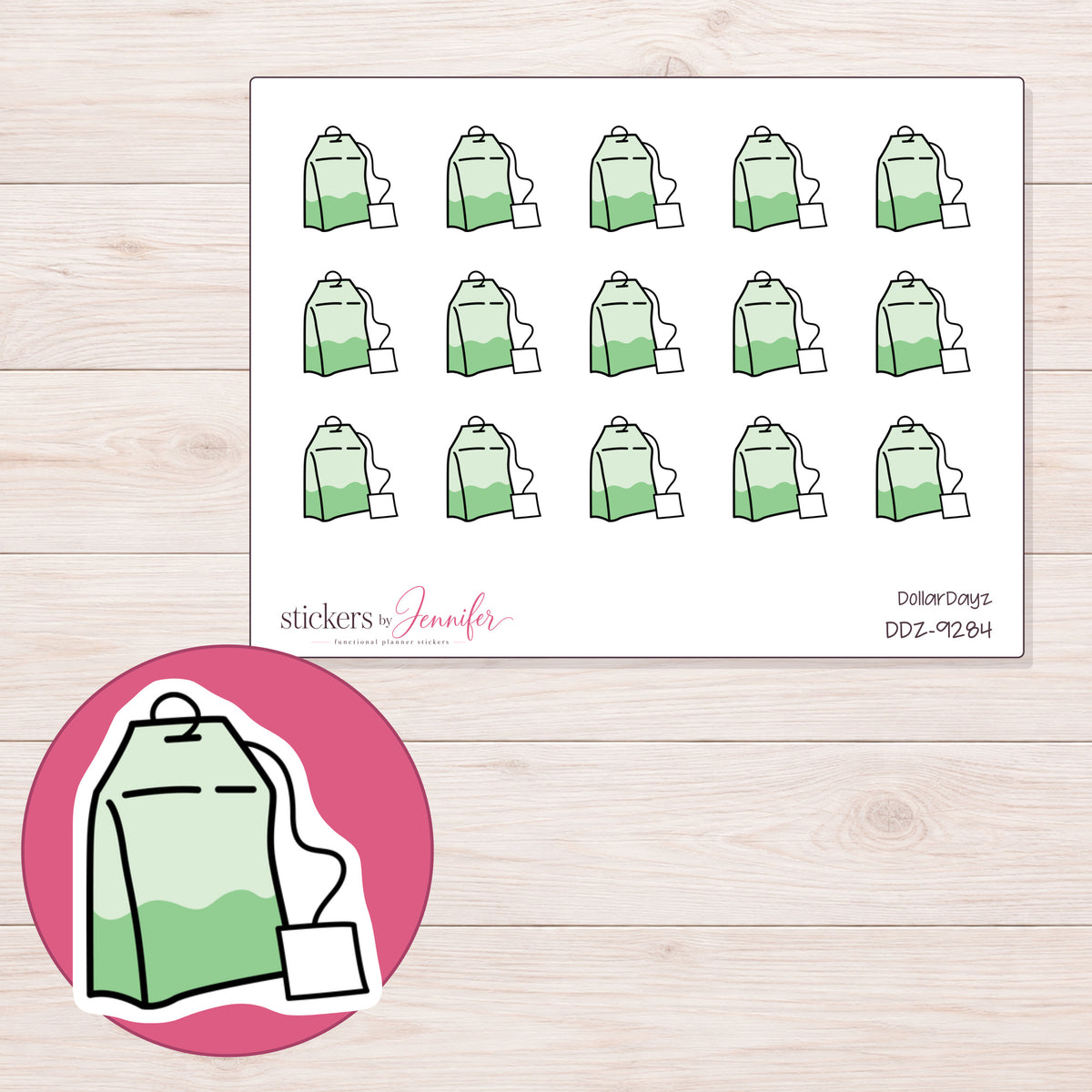 DDZ-9284 planner sticker sheet with enlarged sticker detail