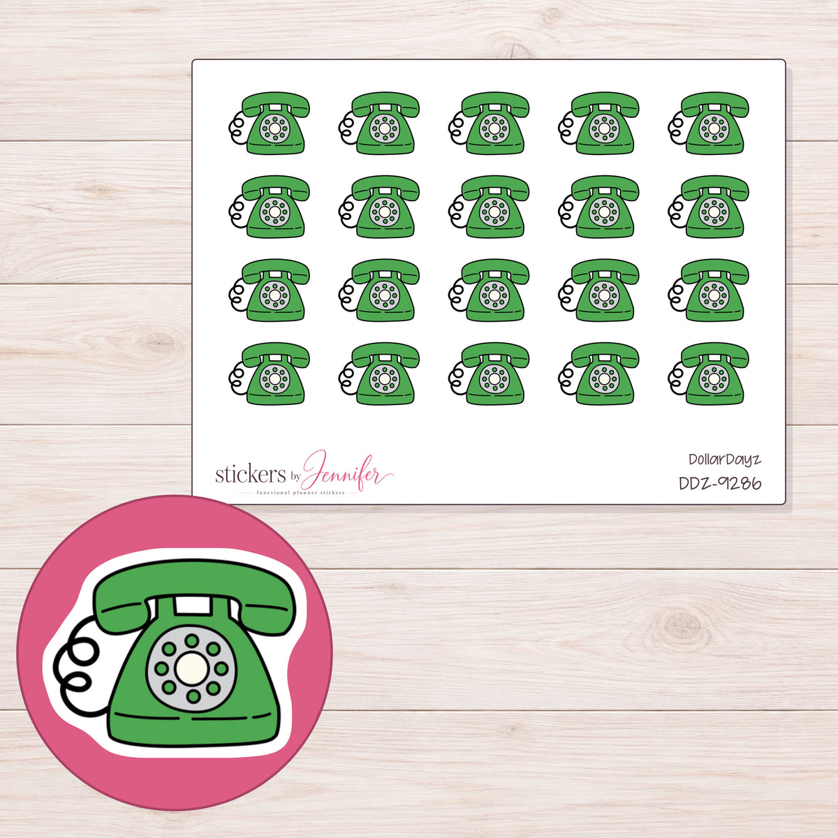 DDZ-9286 planner sticker sheet with enlarged sticker detail