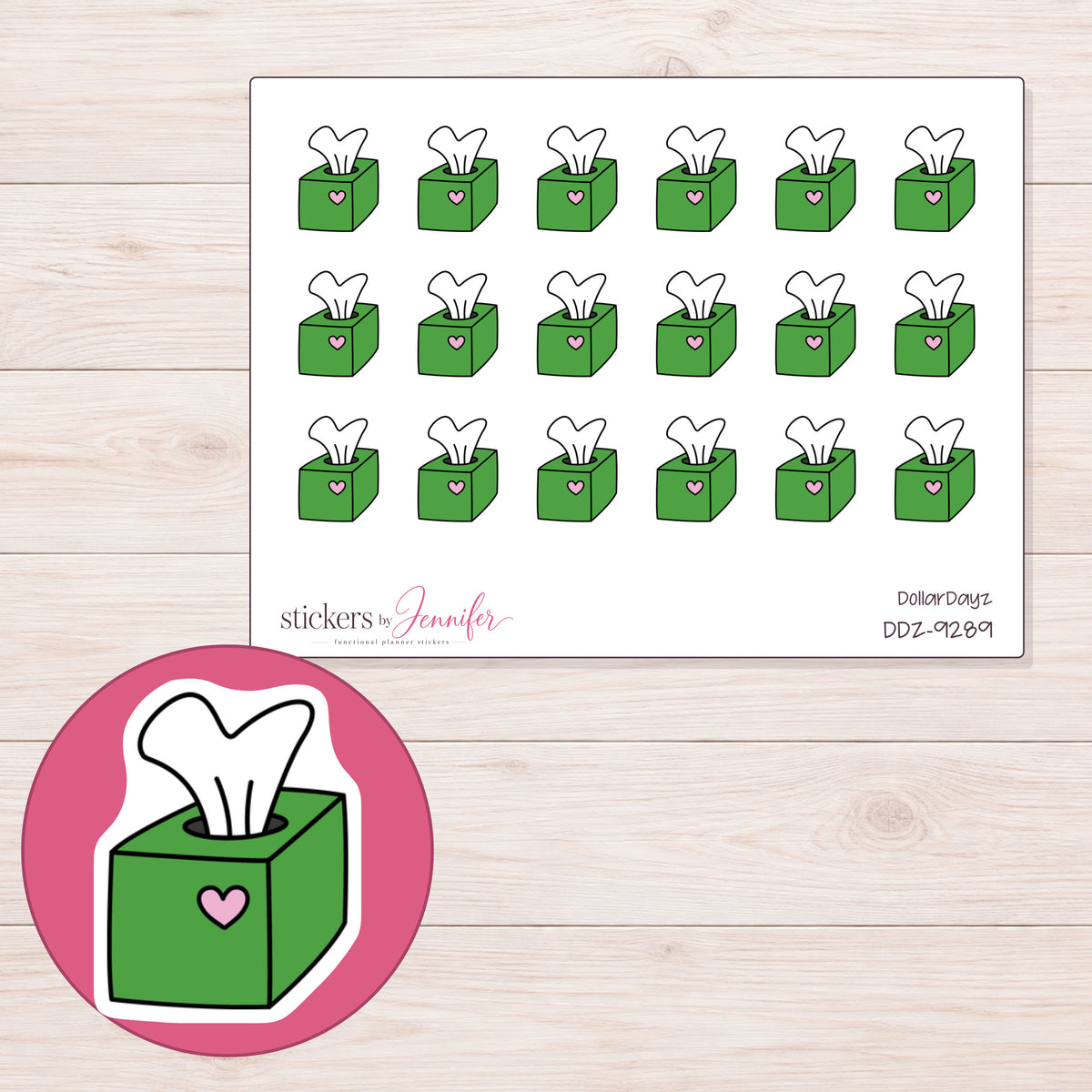DDZ-9289 planner sticker sheet with enlarged sticker detail