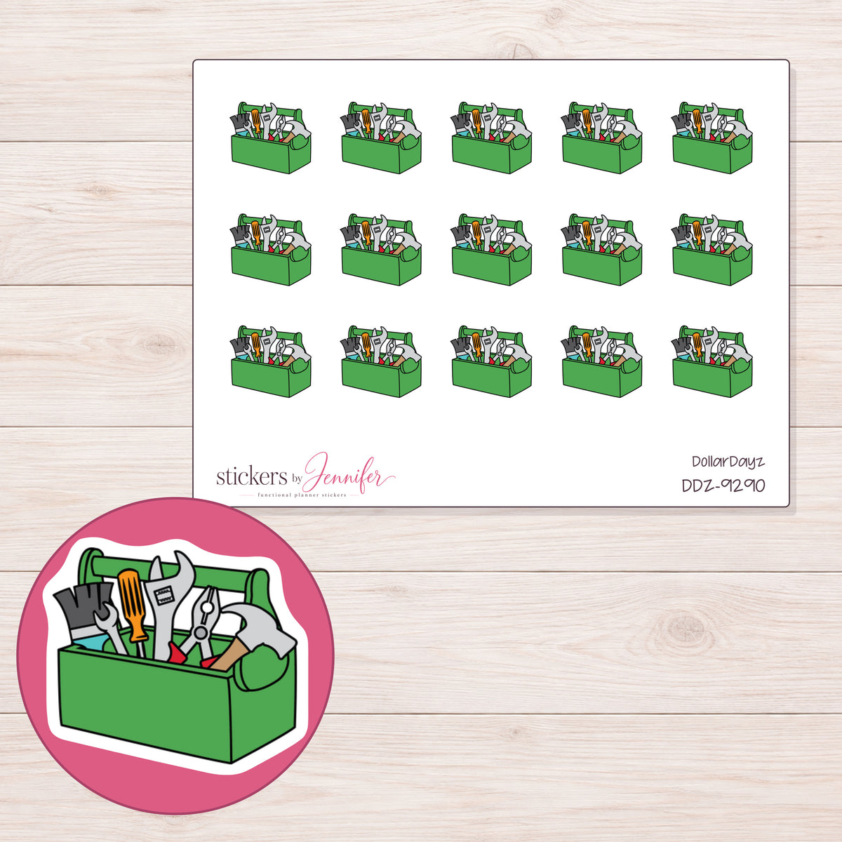 DDZ-9290 planner sticker sheet with enlarged sticker detail