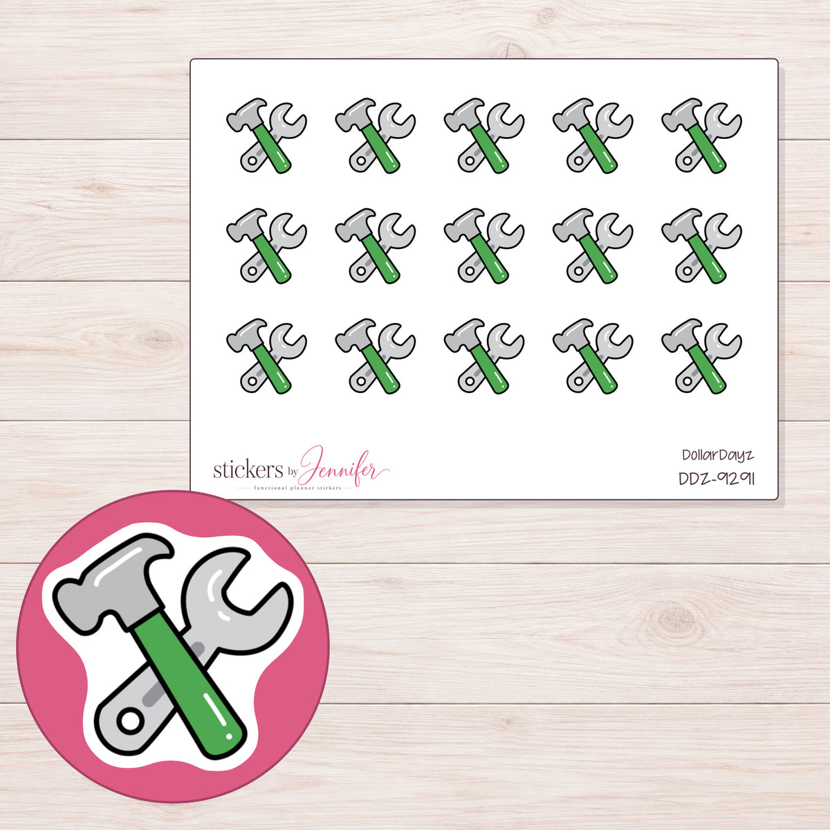 DDZ-9291 planner sticker sheet with enlarged sticker detail