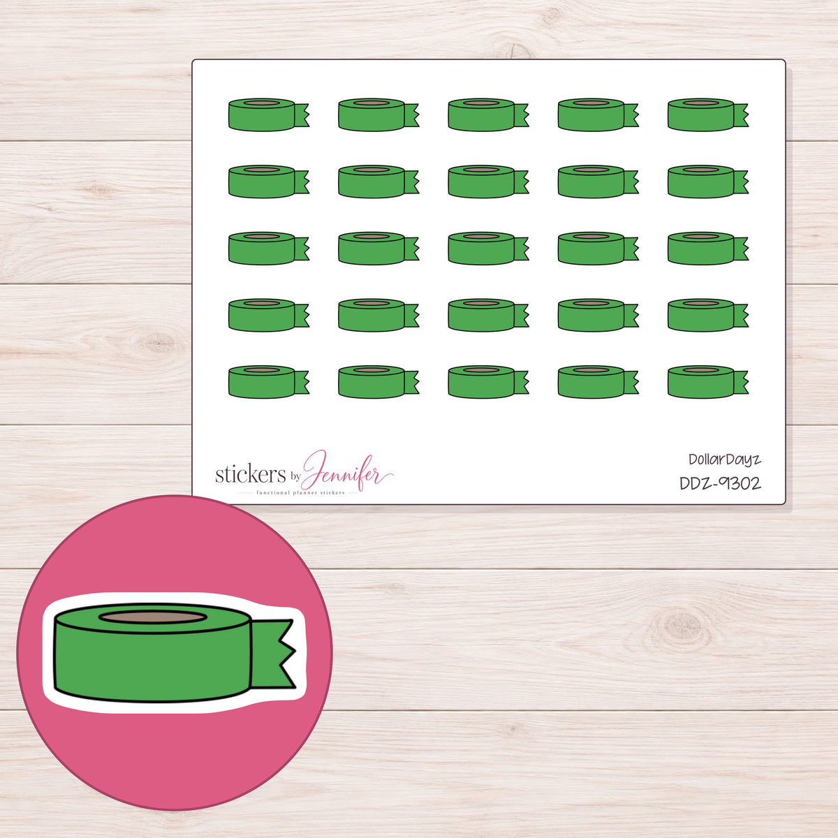 DDZ-9302 planner sticker sheet with enlarged sticker detail