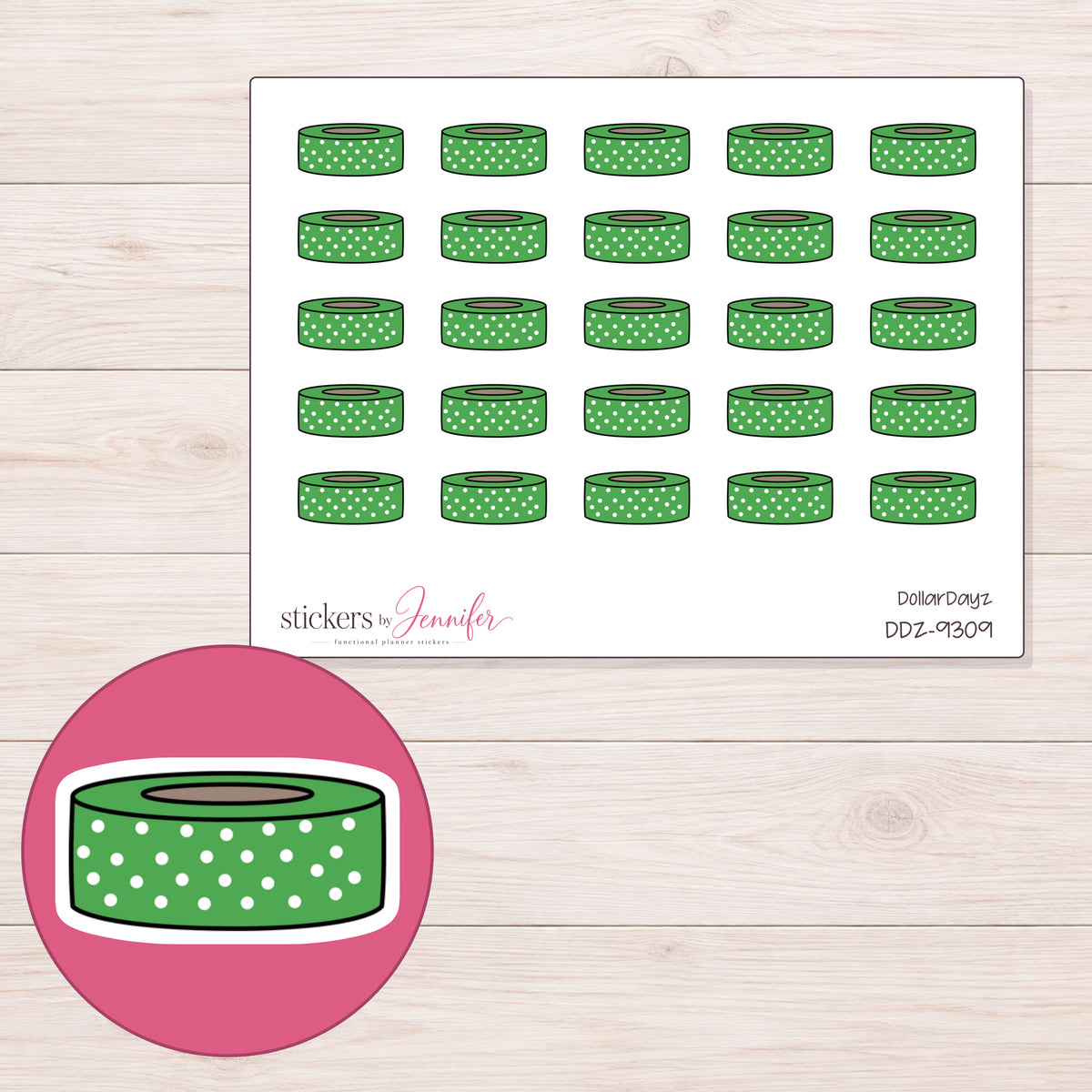 DDZ-9309 planner sticker sheet with enlarged sticker detail