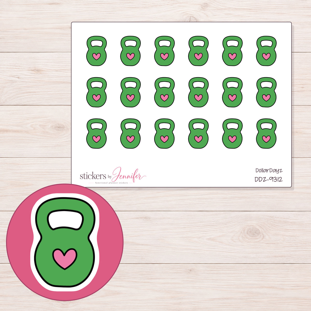 DDZ-9312 planner sticker sheet with enlarged sticker detail