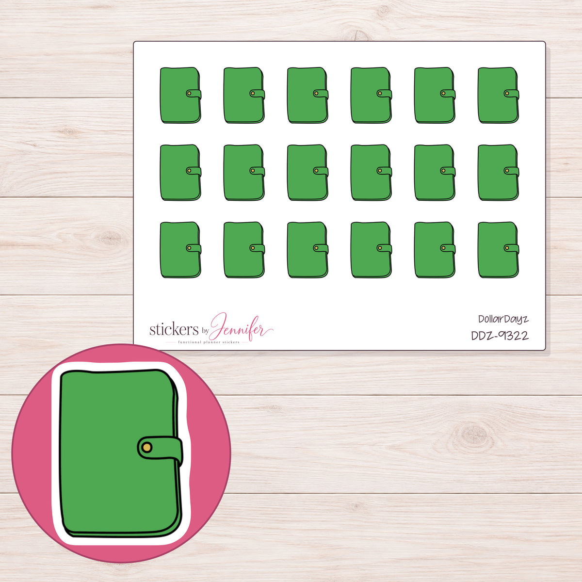 DDZ-9322 planner sticker sheet with enlarged sticker detail