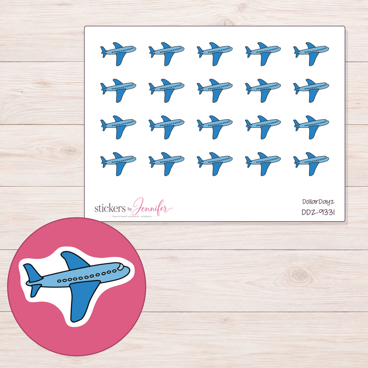 DDZ-9331 planner sticker sheet with enlarged sticker detail