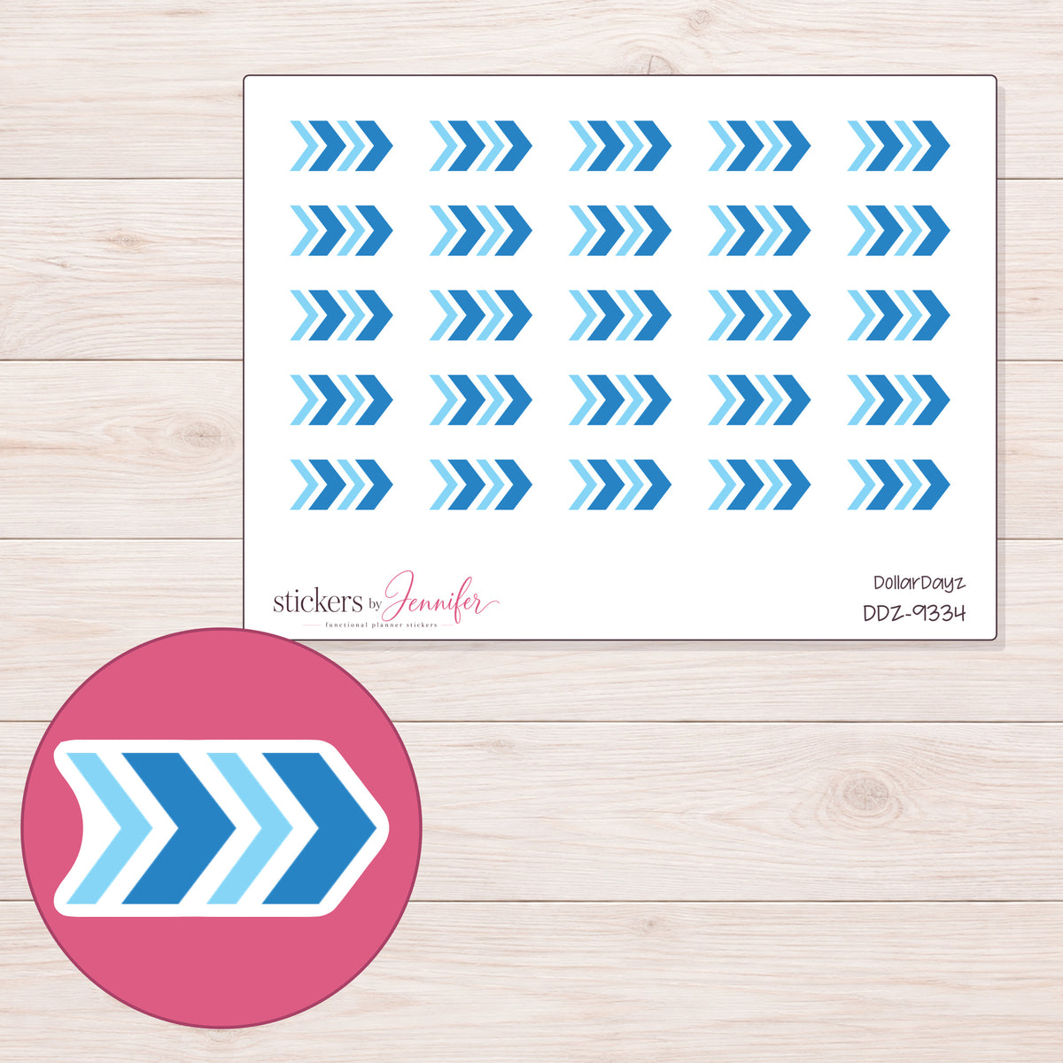 DDZ-9334 planner sticker sheet with enlarged sticker detail