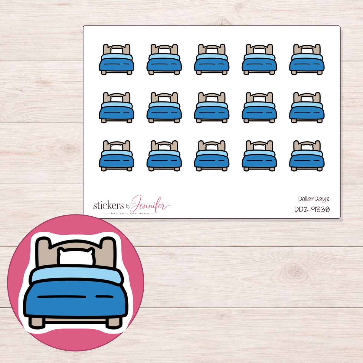 DDZ-9338 planner sticker sheet with enlarged sticker detail