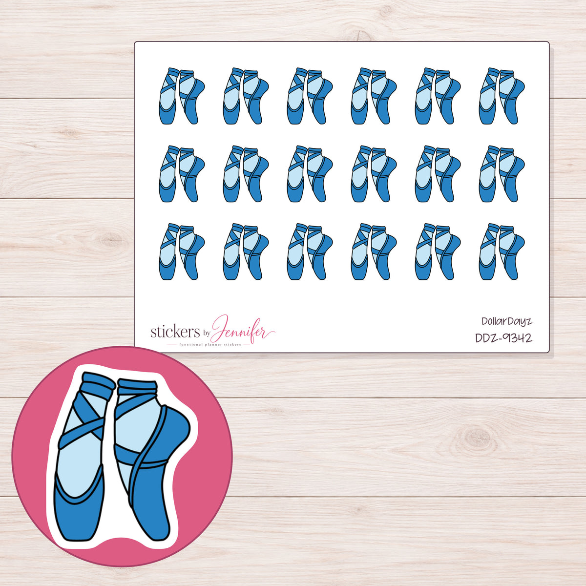DDZ-9342 planner sticker sheet with enlarged sticker detail