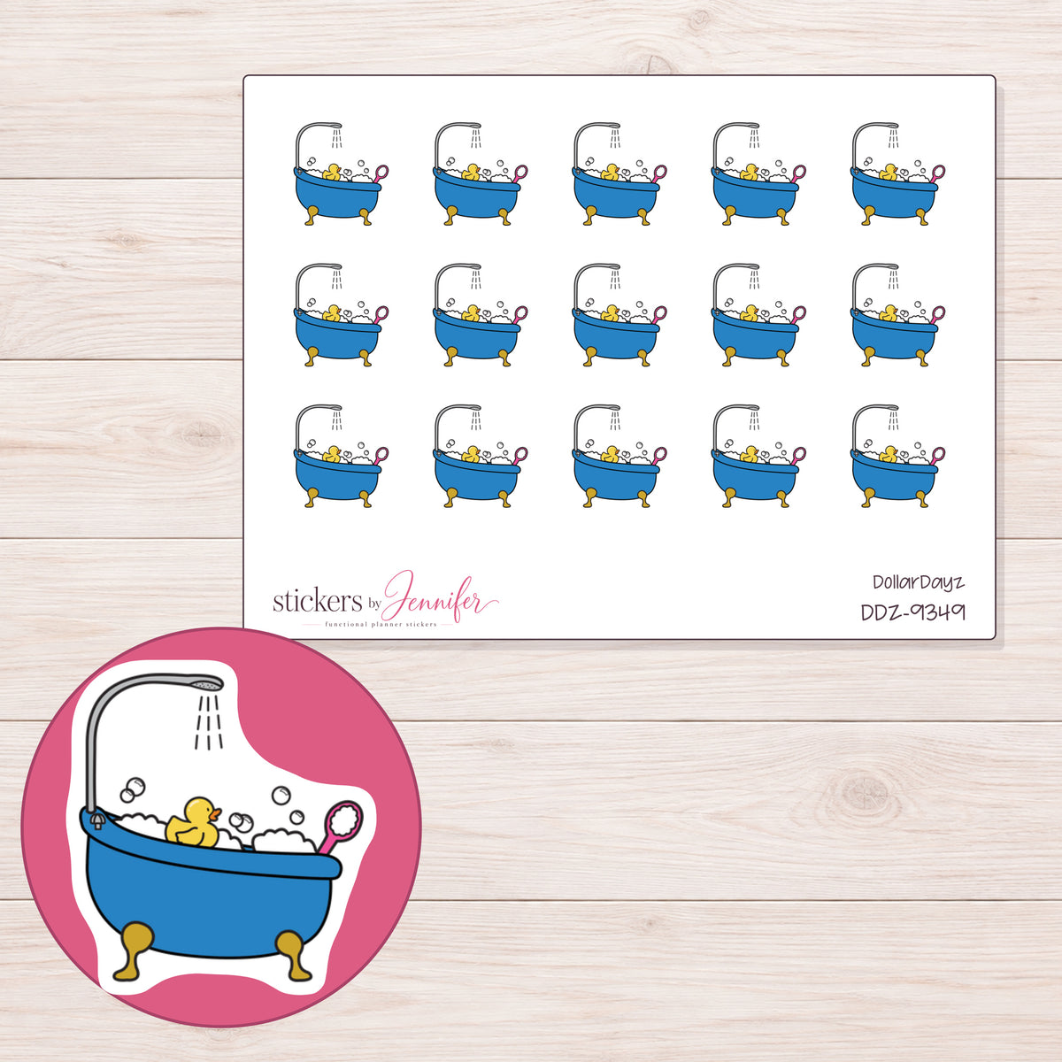 DDZ-9349 planner sticker sheet with enlarged sticker detail