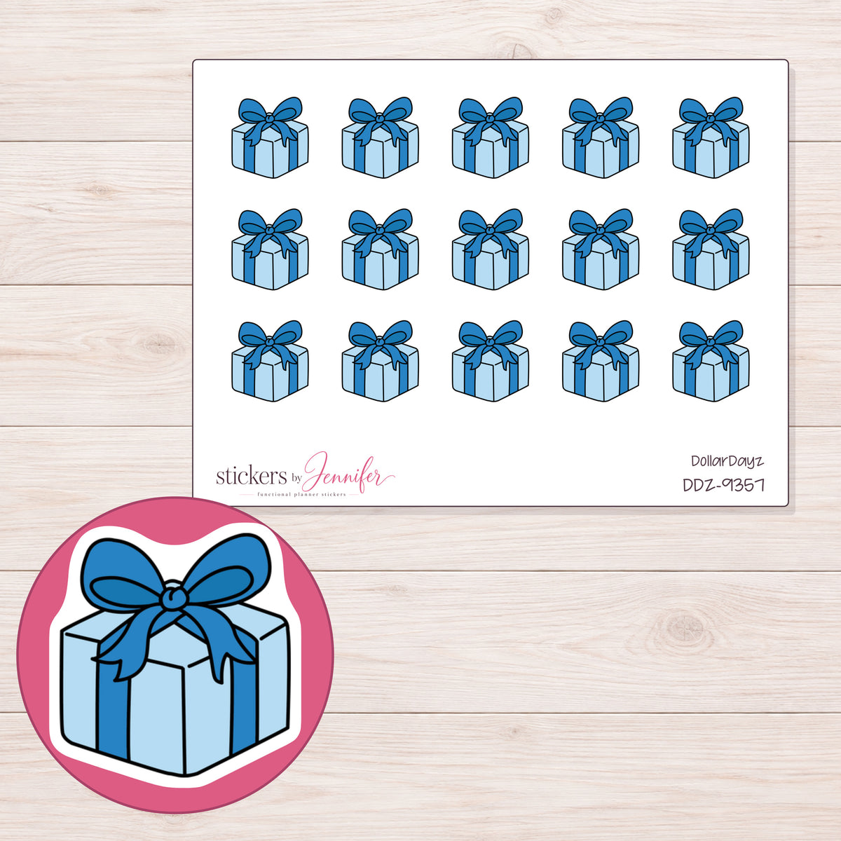 DDZ-9357 planner sticker sheet with enlarged sticker detail