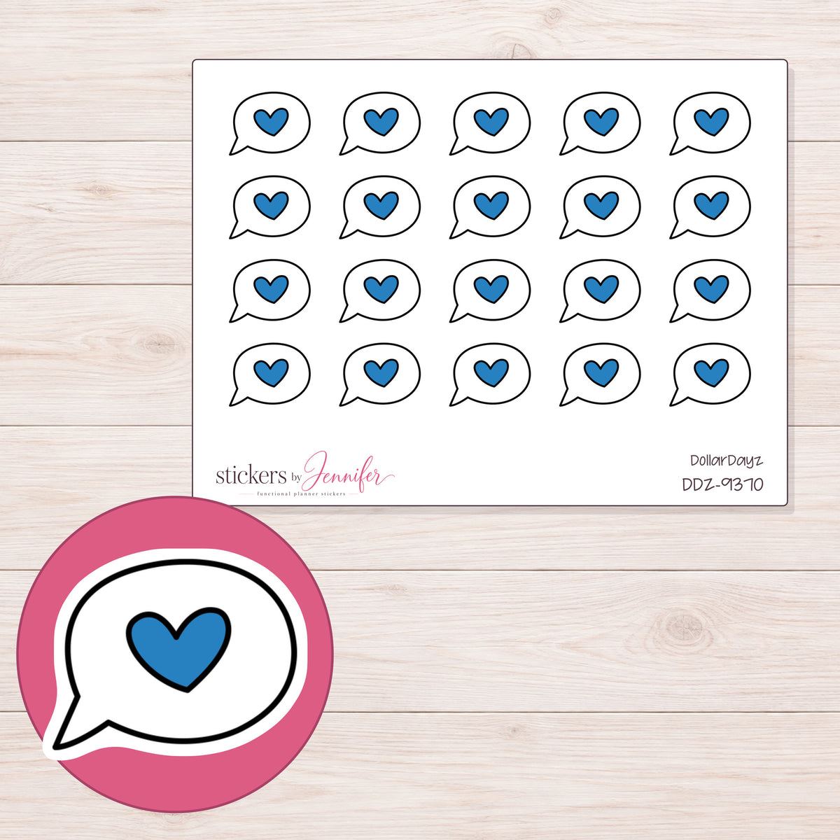 DDZ-9370 planner sticker sheet with enlarged sticker detail