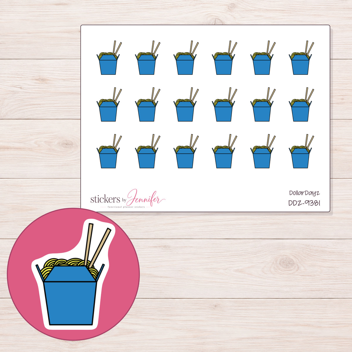 DDZ-9381 planner sticker sheet with enlarged sticker detail