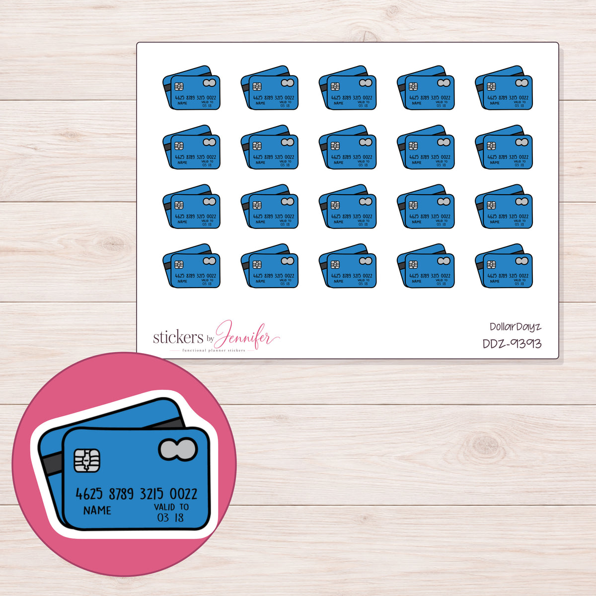 DDZ-9393 planner sticker sheet with enlarged sticker detail