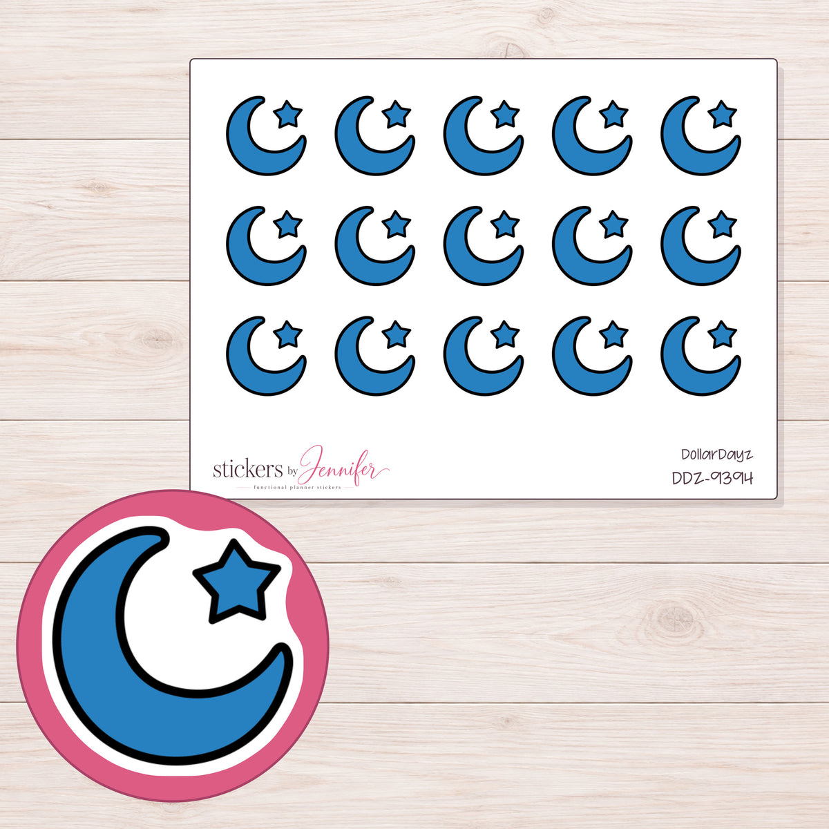 DDZ-9394 planner sticker sheet with enlarged sticker detail
