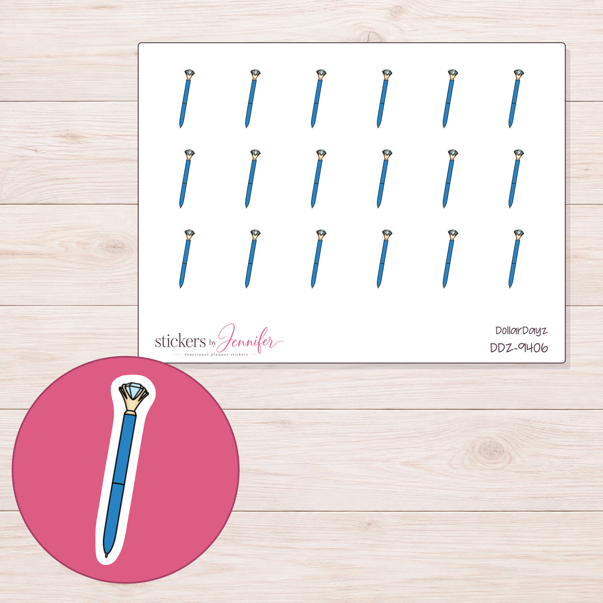 DDZ-9406 planner sticker sheet with enlarged sticker detail